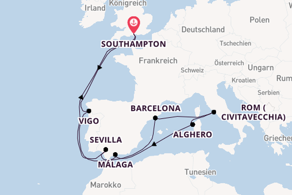 Westliches Mittelmeer ab Southampton, Großbritannien auf der Queen Mary 2