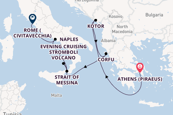 Mediterranean Sea from Athens (Piraeus), Greece with the Oosterdam