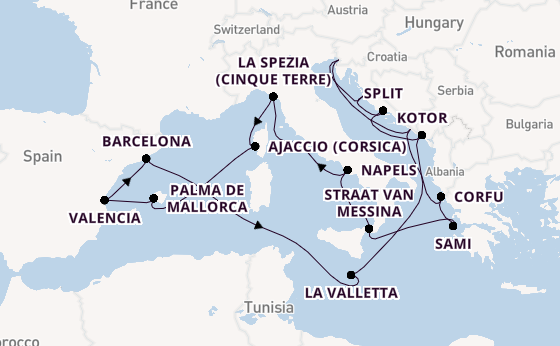 Middellandse Zee vanaf Civitavecchia (Rome), Italië met de Queen Elizabeth