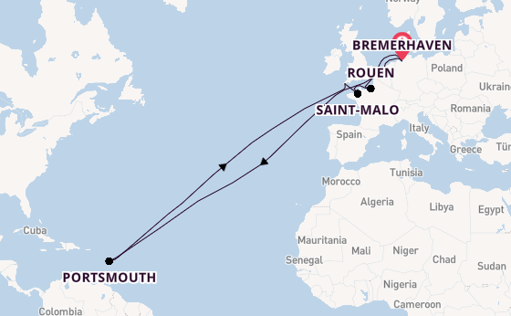 Engeland vanaf Bremerhaven, Duitsland met de Amadea