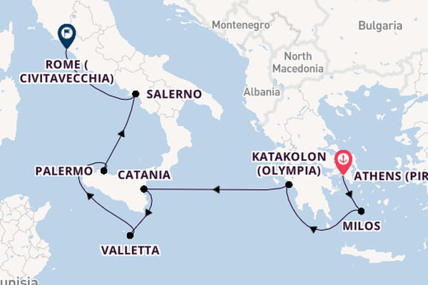 Mediterranean Sea from Athens (Piraeus), Greece with the Allura