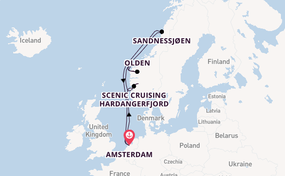 Noorwegen vanaf Amsterdam, Nederland met de Zuiderdam