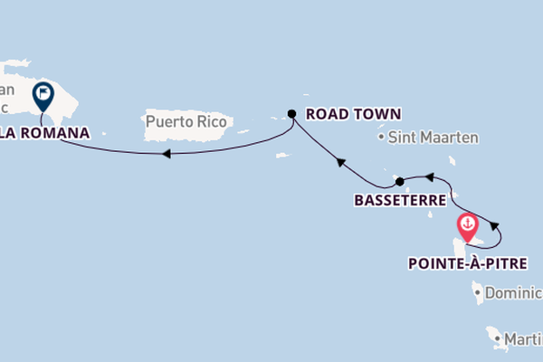 Caribbean vanaf Pointe-à-Pitre, Guadeloupe met de Costa Fascinosa