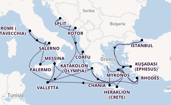 Mediterranean Sea from Athens (Piraeus), Greece with the Enchanted Princess
