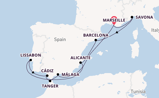 Westelijke Middellandse Zee vanaf Marseille, Frankrijk met de Costa Diadema