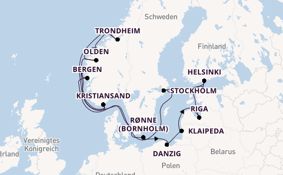 Norwegen ab Kopenhagen, Dänemark auf der Silver Dawn