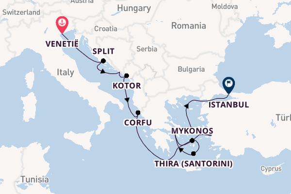 Oostelijke Middellandse Zee vanaf Venetië, Italië met de Norwegian Pearl