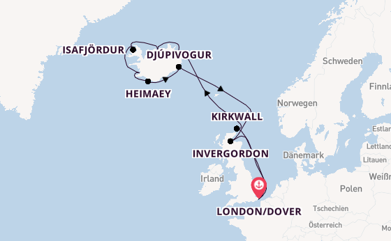 Arktis ab London/Dover, Großbritannien auf der Seabourn Ovation