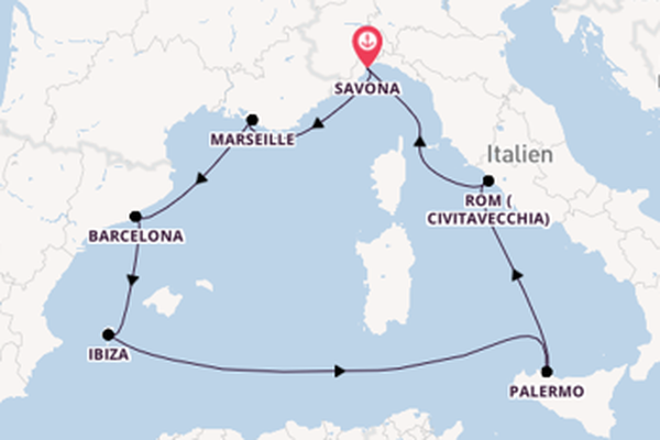 Westliches Mittelmeer ab Savona, Italien auf der Costa Smeralda