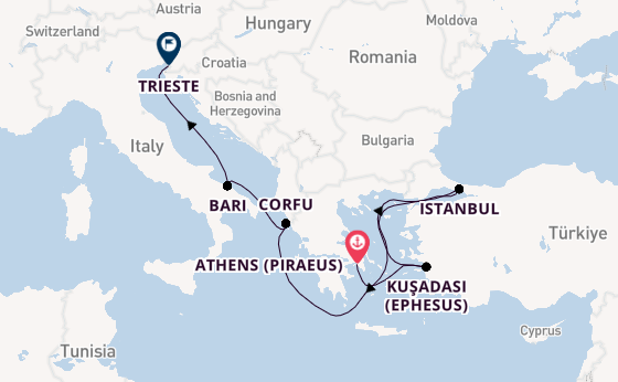 Mediterranean Sea from Athens (Piraeus), Greece with the MSC Fantasia
