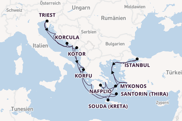 Östliches Mittelmeer ab Piräus (Athen), Griechenland auf der Nieuw Amsterdam