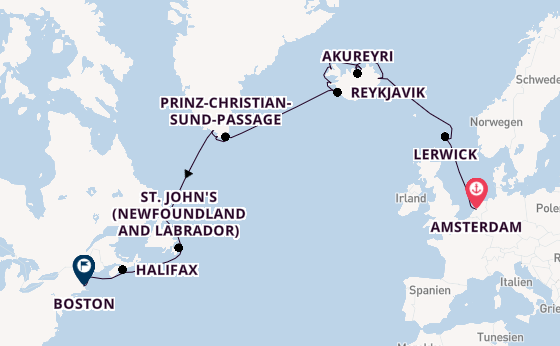 Transatlantik ab Amsterdam, Niederlande auf der Zuiderdam