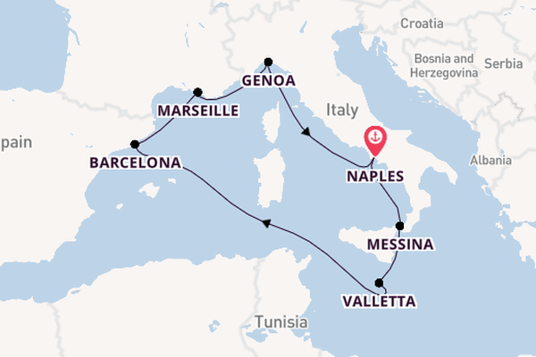 Western Mediterranean from Naples, Italy with the MSC World Europa