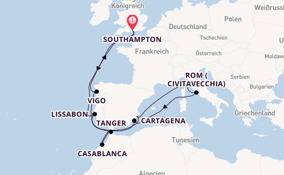 Westliches Mittelmeer ab Southampton, Großbritannien auf der Arcadia