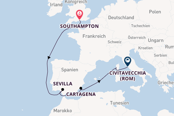 Westliches Mittelmeer ab Southampton, Großbritannien auf der Queen Elizabeth