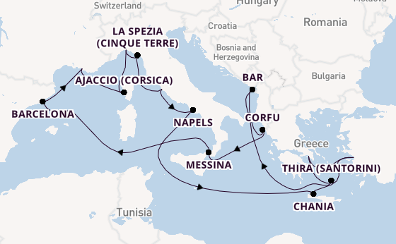 Middellandse Zee vanaf Civitavecchia (Rome), Italië met de Sun Princess