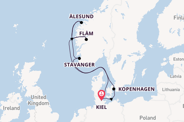 Noorwegen vanaf Kiel, Duitsland met de Costa Diadema