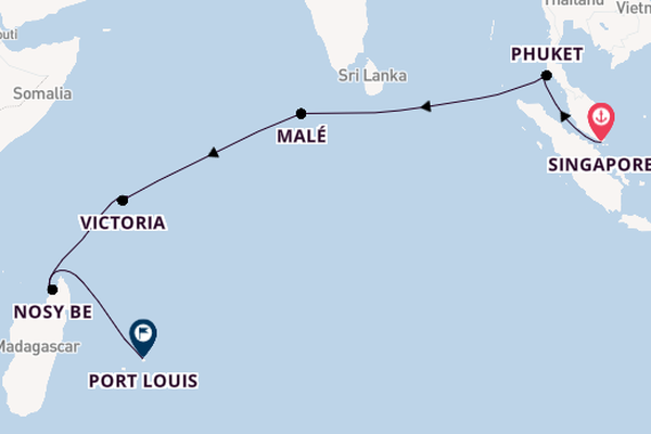 India and Indian Ocean from Singapore, Singapore with the Norwegian Sun