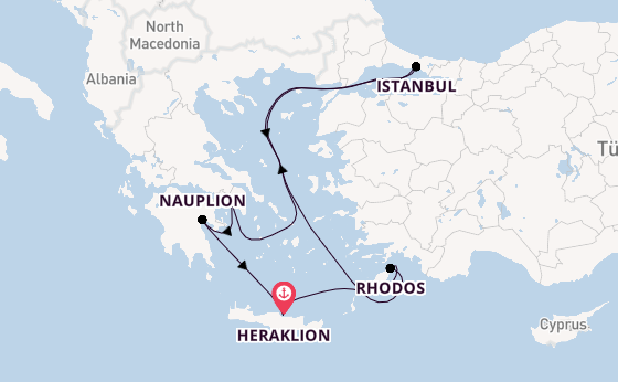 Oostelijke Middellandse Zee vanaf Heraklion, Griekenland met de Mein Schiff 5