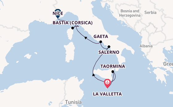 Westelijke Middellandse Zee vanaf La Valletta, Malta met de Silver Shadow