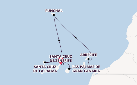 Canary Islands from Santa Cruz de Tenerife, Spain with the Costa Smeralda