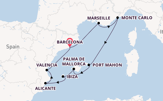 Western Mediterranean from Barcelona, Spain with the Silver Muse