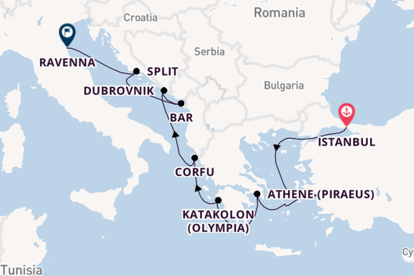 Oostelijke Middellandse Zee vanaf Istanbul, Turkije met de Norwegian Viva