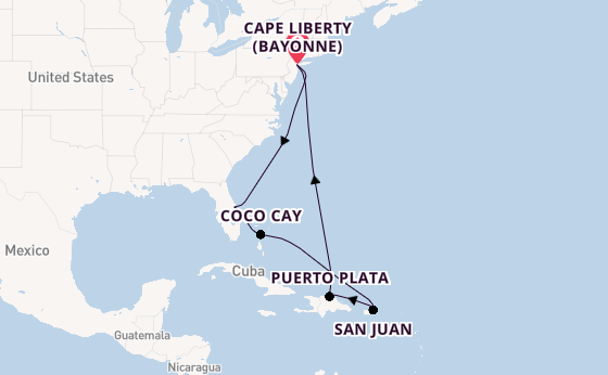 Caribbean from Cape Liberty (Bayonne), New Jersey, USA with the Oasis of the Seas