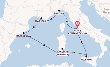 Westliches Mittelmeer ab Civitavecchia (Rom), Italien auf der Costa Pacifica