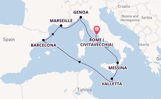 Western Mediterranean from Rome (Civitavecchia), Italy with the MSC World Asia
