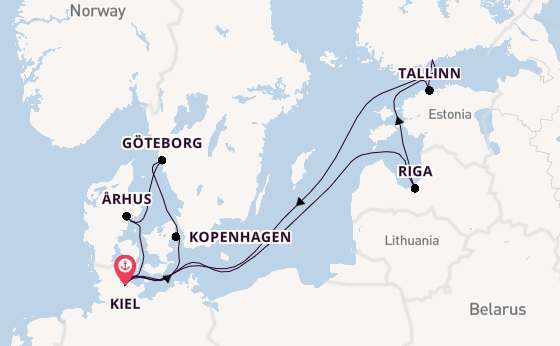 Oostzee vanaf Kiel, Duitsland met AIDAprima