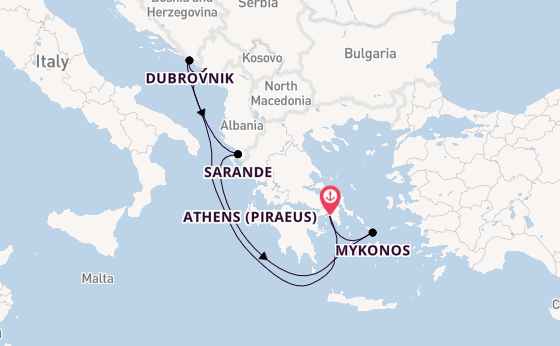 Eastern Mediterranean from Athens (Piraeus), Greece with the Scarlet Lady
