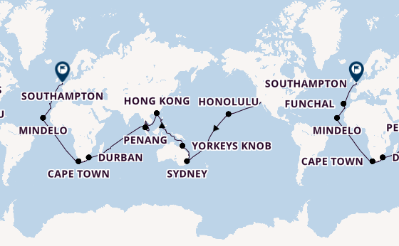 Round-the-World Trip from Los Angeles, California, USA with the Queen Anne