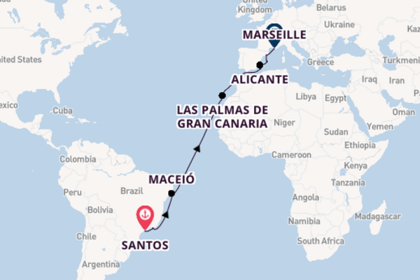 Transatlantic & Repositioning from Santos, Brazil with the MSC Seaview