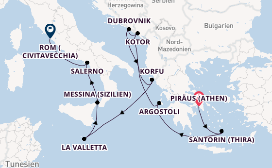 Mittelmeer ab Piräus (Athen), Griechenland auf der Allura 
