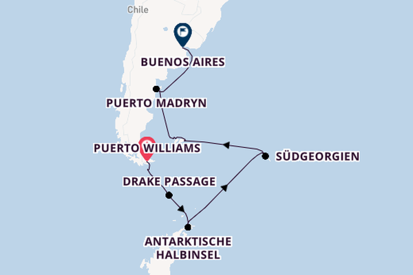 Südamerika ab Puerto Williams, Chile auf der Silver Endeavour