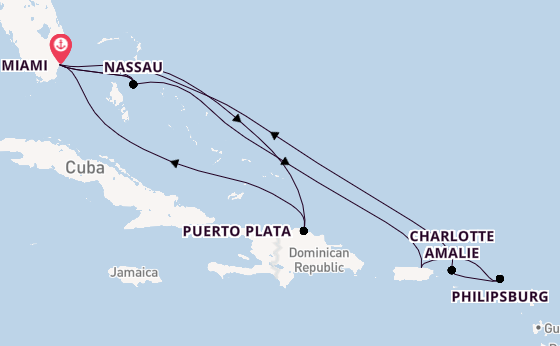 Caribbean from Miami, Florida, USA with the MSC Meraviglia