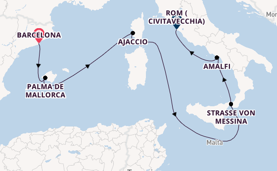 Westliches Mittelmeer ab Barcelona, Spanien auf der Queen Victoria
