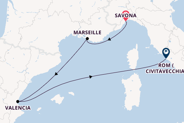 Westliches Mittelmeer ab Savona, Italien auf der Costa Pacifica