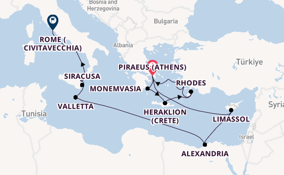 Mediterranean from Piraeus (Athens), Greece with the Azamara Onward