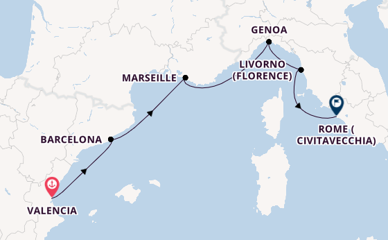 Western Mediterranean from Valencia, Spain with the MSC Sinfonia