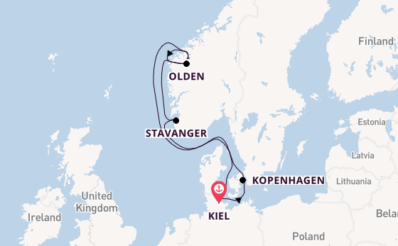 Noorwegen vanaf Kiel, Duitsland met de Costa Diadema