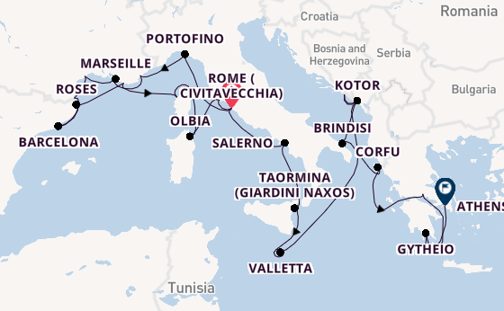 Mediterranean Sea from Rome (Civitavecchia), Italy with the Seabourn Ovation 