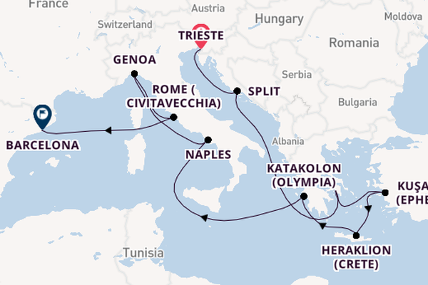 Mediterranean Sea from Trieste, Italy with the MSC Splendida