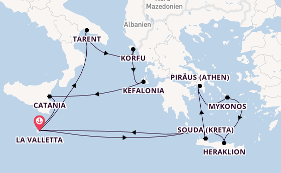 Mittelmeer ab La Valletta, Malta auf der Azura