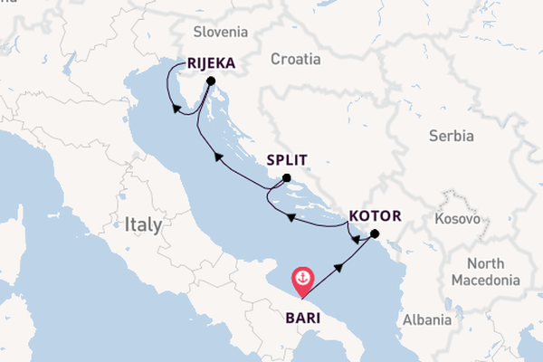 Middellandse Zee vanaf Bari, Italië met de Costa Deliziosa