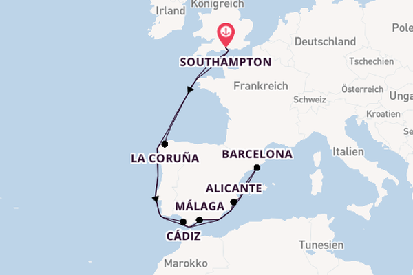Westliches Mittelmeer ab Southampton, Großbritannien auf der Arvia