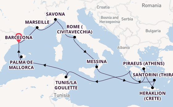Mediterranean from Barcelona, Spain with the Costa Favolosa