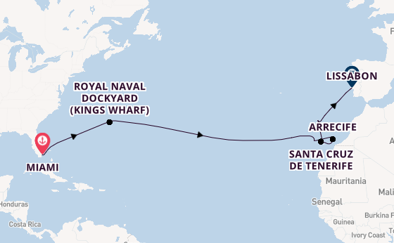 trans-Atlantisch vanaf Miami, Verenigde Staten met de Insignia