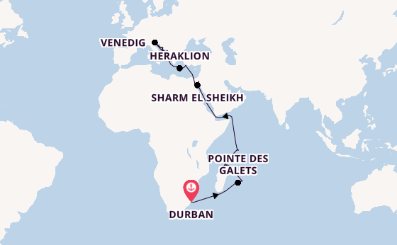 Mittelmeer ab Durban, Südafrika auf der MSC Armonia 